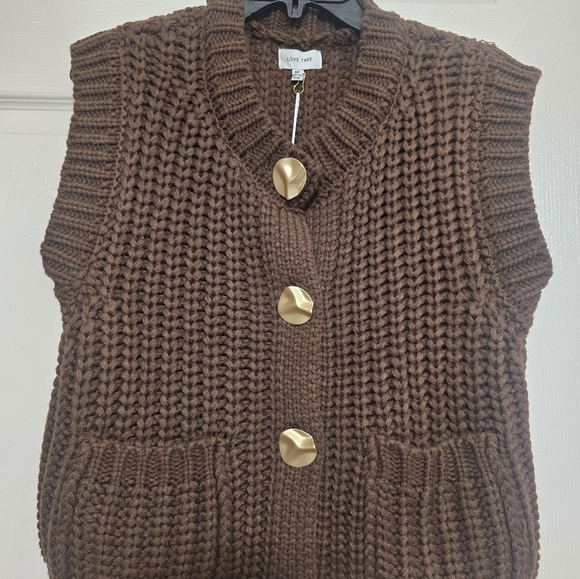 Love Tree Sweaters - Love Tree Brown Chunky Knit Button Vest with Gold Buttons